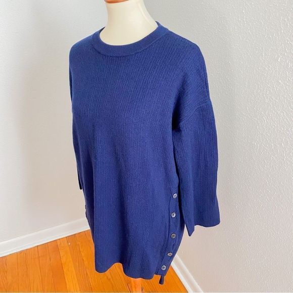 J Crew Wool Cotton Long Sweater Navy Small - Picture 4 of 9